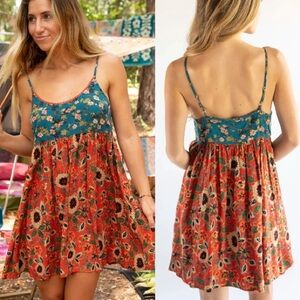 Natural Life Gigi Mini Dress Teal Orange‎ Mixed Floral XS